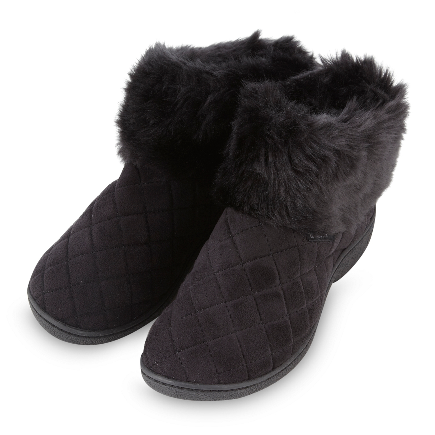 Isotoner Black faux fur cuff slipper boots