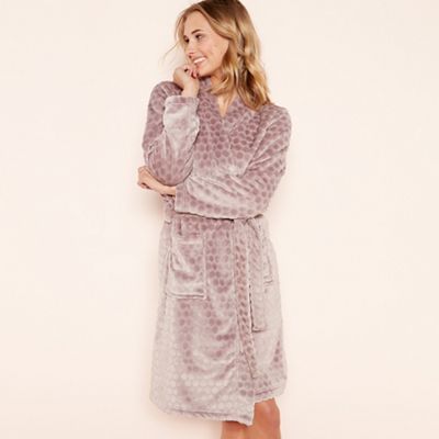 Lounge & Sleep - Taupe spot embossed fleece long sleeve dressing gown