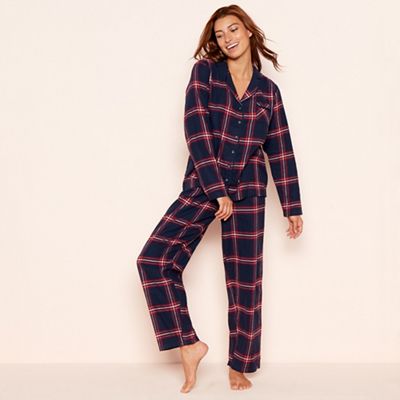 Lounge & Sleep - Navy check print cotton pyjama set