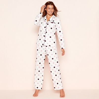 Lounge & Sleep - Cream spot print cotton pyjama set