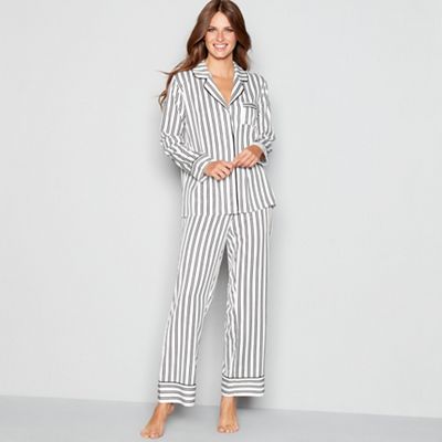 J by Jasper Conran - Cream stripe print satin long sleeve pyjama set