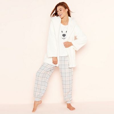 Lounge & Sleep - 3 Piece cream bear cardigown loungewear set