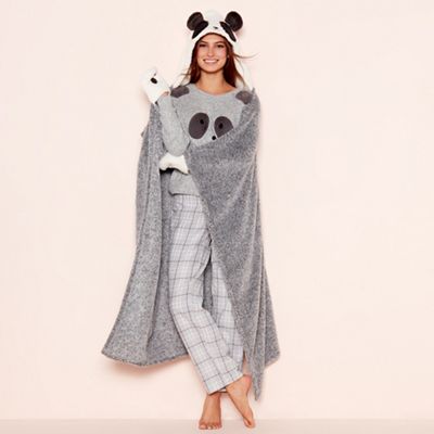 Lounge & Sleep - Grey 'Panda' hooded blanket with pockets