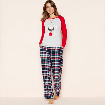Lounge & Sleep - Red 'Team Rudolph' Check Print Cotton Pyjama Set