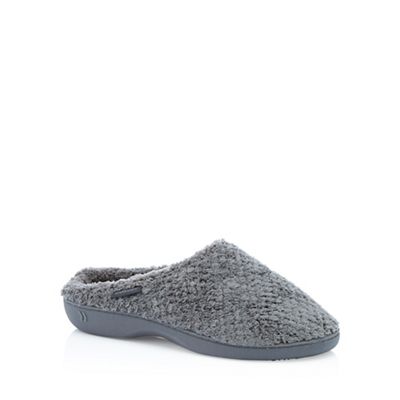 Totes - Dark grey fluffy 'Isotoner Pillowstep' mule slippers