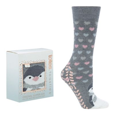 Totes - Grey penguin 'Original' slipper socks