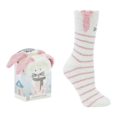 Totes - Pink fluffy bunny slipper socks