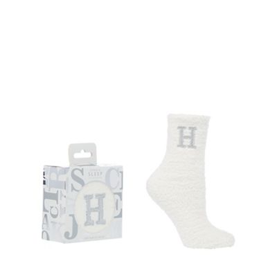 Lounge & Sleep - Cream monogram sparkle fluffy 'H' socks