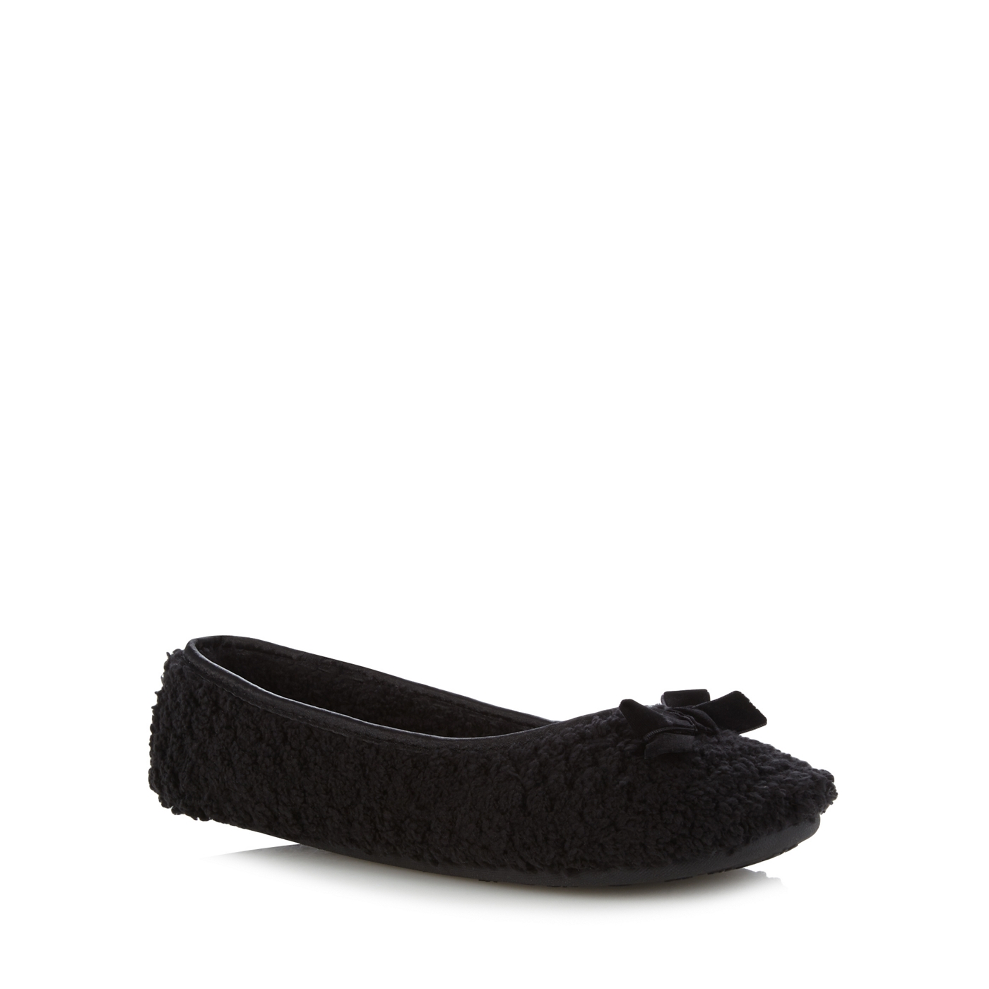 Presence Black Textured Fleece Ballet Slippers