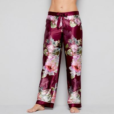 B by Ted Baker - Dark pink floral print satin 'Pure Peony' pyjama bottoms