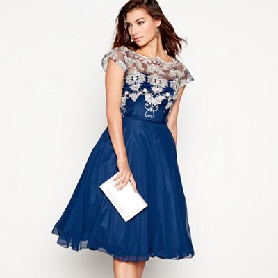 Chi Chi London Navy lace 'Riri' cap sleeves evening dress | Debenhams