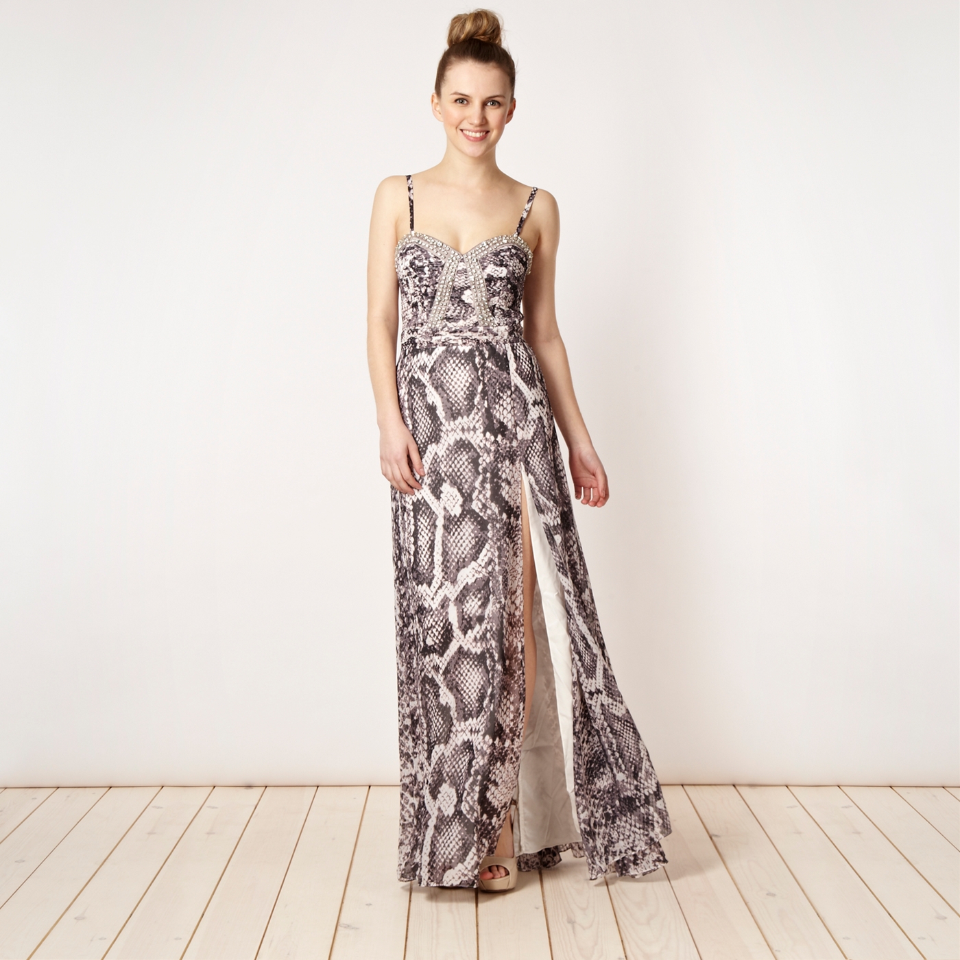 Lipsy Lipsy VIP grey snakeskin patterned maxi dress