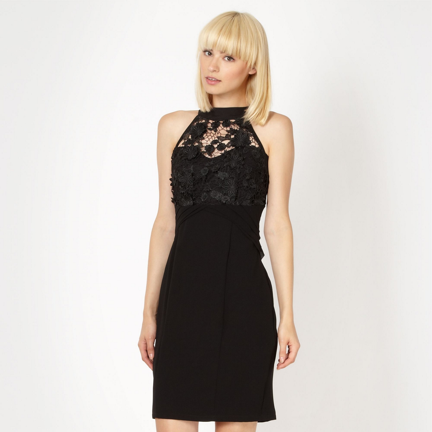 Lipsy Lipsy black lace cut away dress