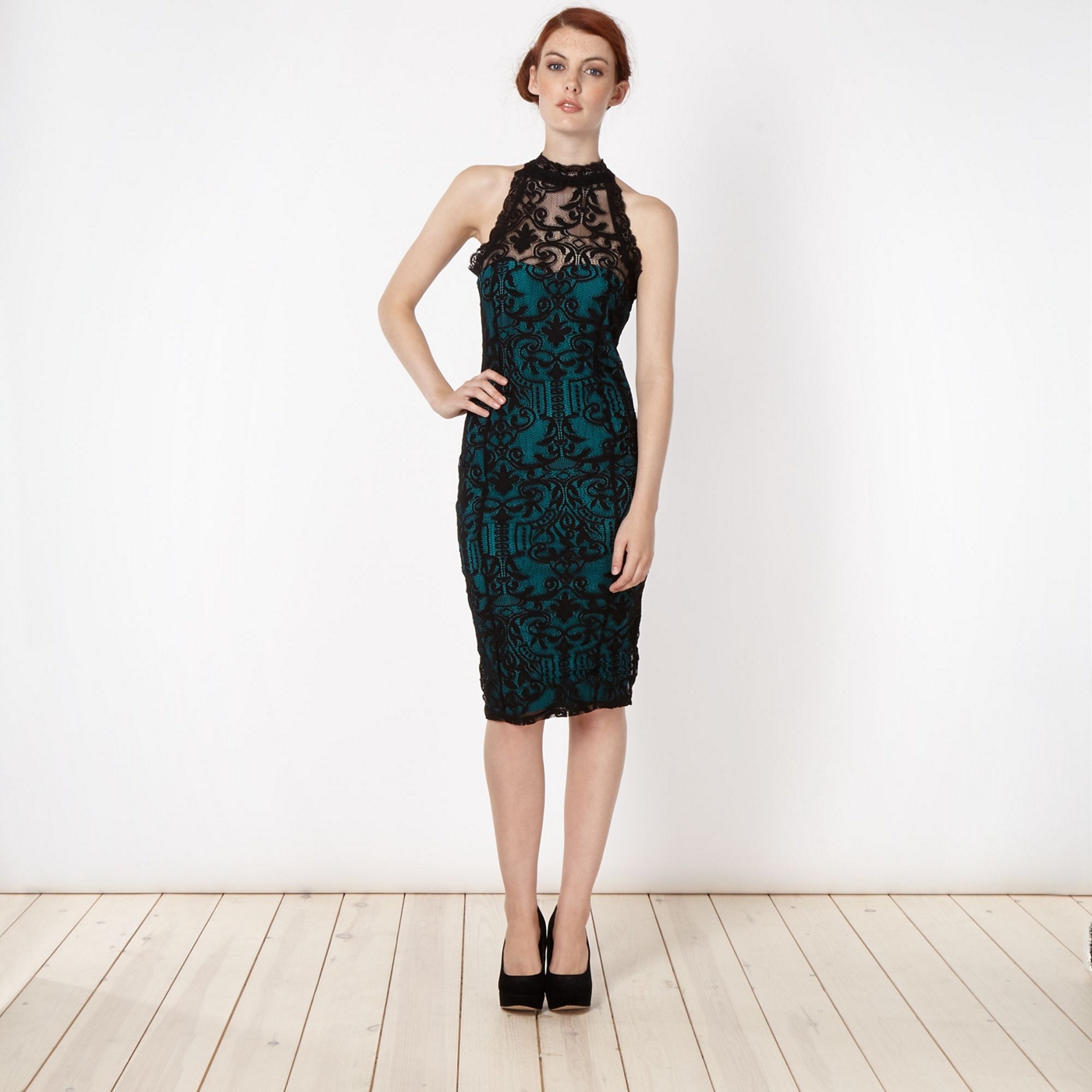 Lipsy Lipsy black lace halter dress