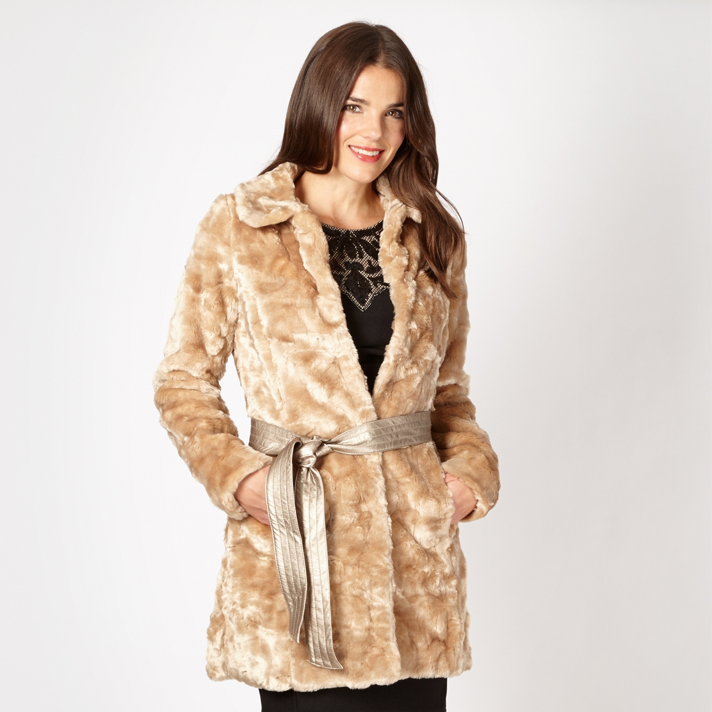 Lipsy Beige faux fur coat