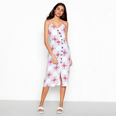 Red Herring - Multi-coloured check print V-neck midi dress