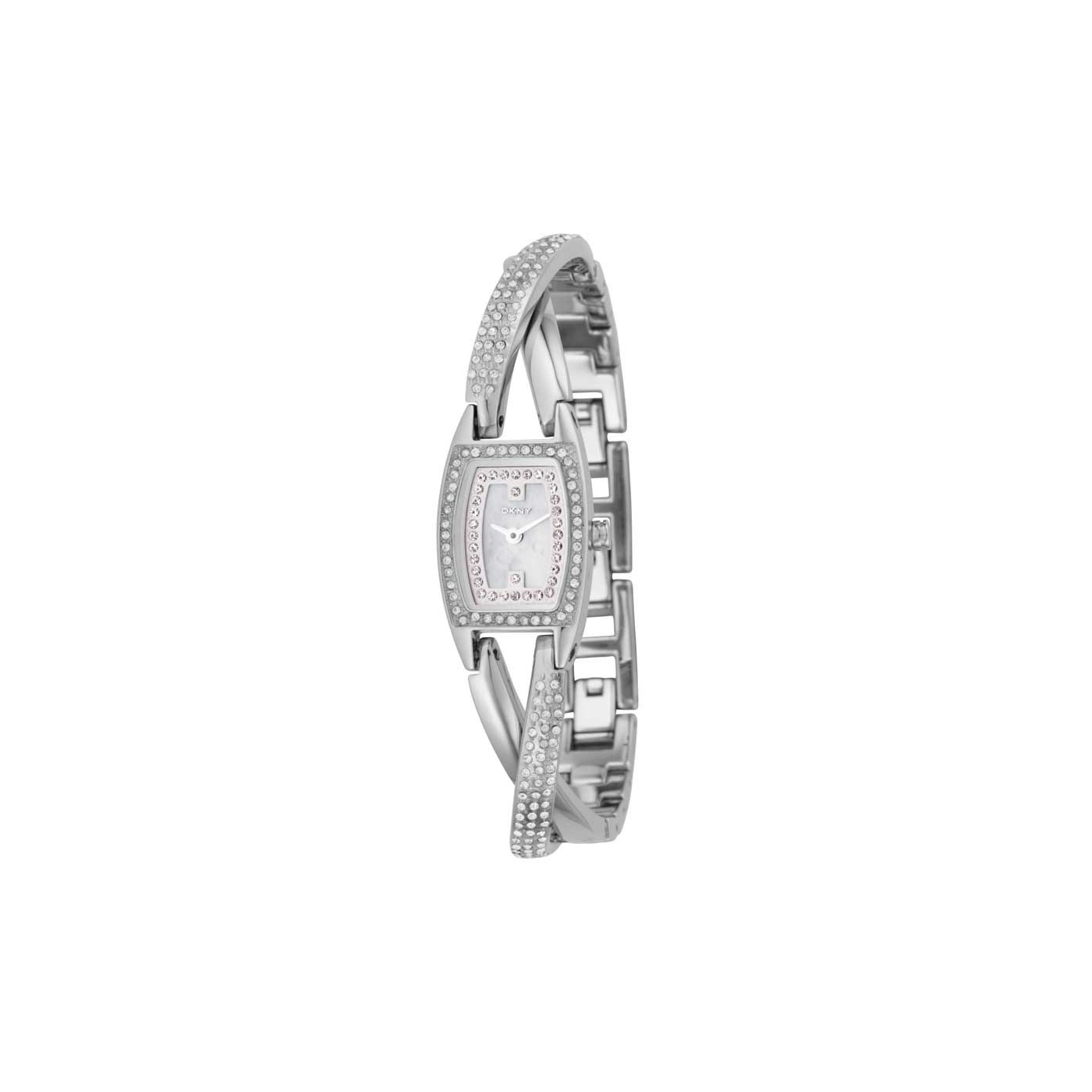 DKNY Ladies diamante silver half bangle bracelet watch