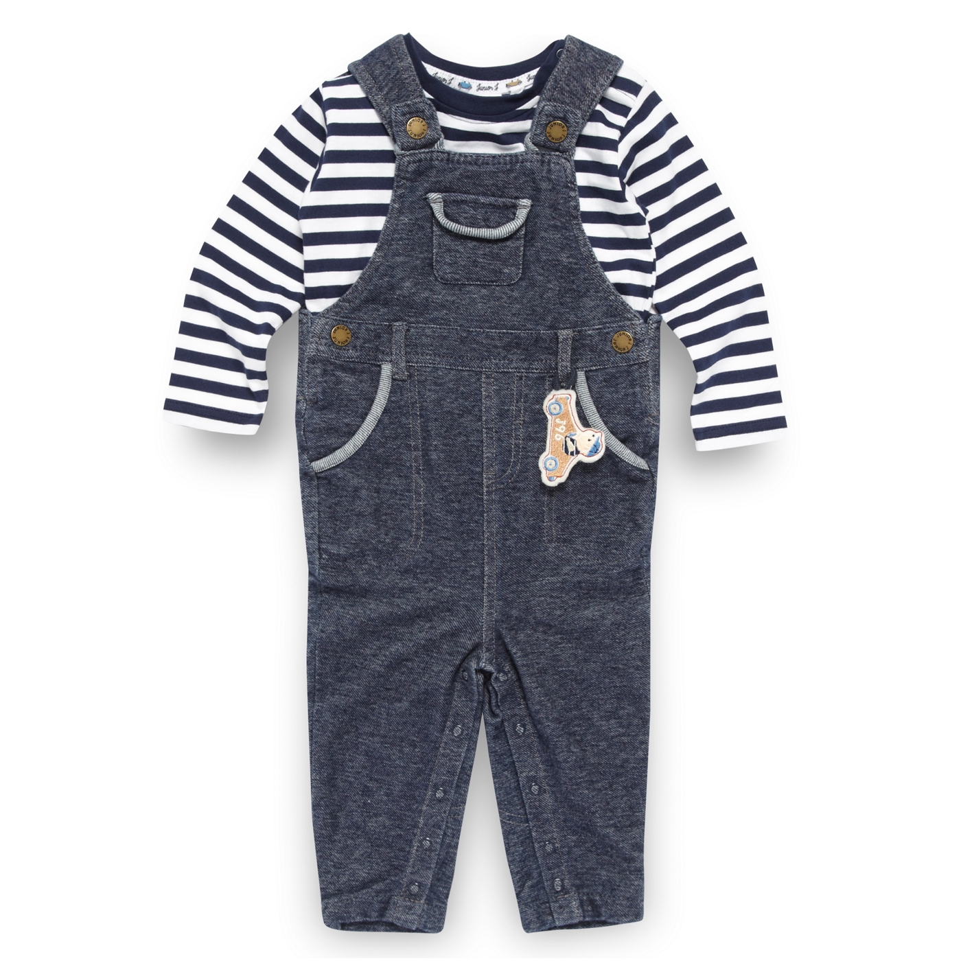 J by Jasper Conran Designer babies navy dungarees and striped top set