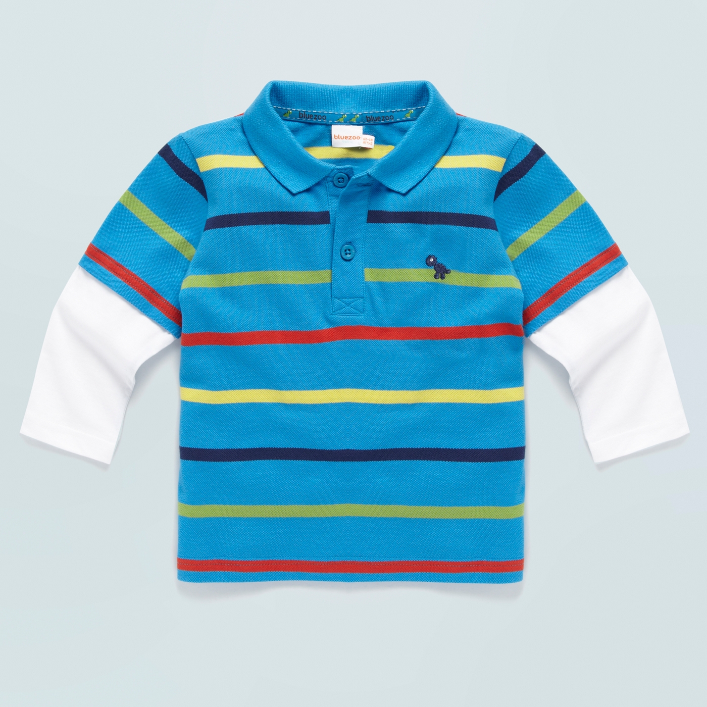 bluezoo Babies blue striped mock dual sleeve polo shirt