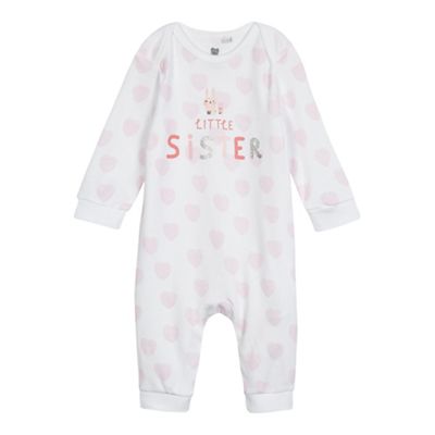 bluezoo - Baby girls' white and pink 'Little Sister' print sleepsuit
