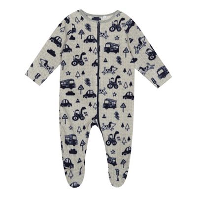 bluezoo - 'Baby boys' grey transport print sleepsuit