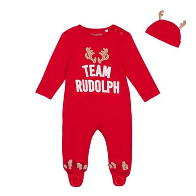 bluezoo - Babies' red 'Rudolph' sleepsuit and hat set
