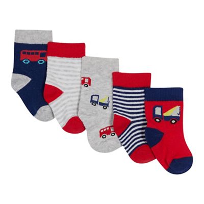 bluezoo - 5 pack boys' multicoloured transport print socks