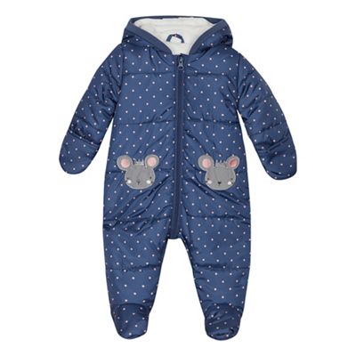 bluezoo - Babies' navy mouse applique padded snowsuit