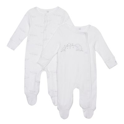 bluezoo - 2 pack white elephant embroidered sleepsuits