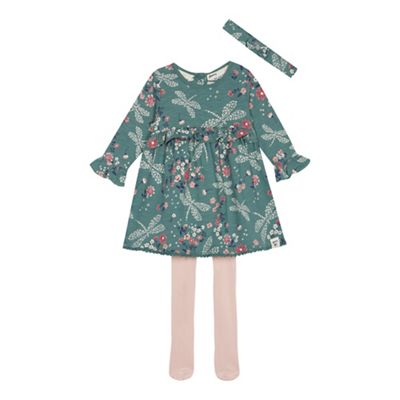 Mantaray - Baby girls' green dragonfly dress, headband and tights set