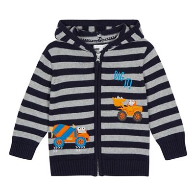 bluezoo - Boys' navy striped digger applique cardigan