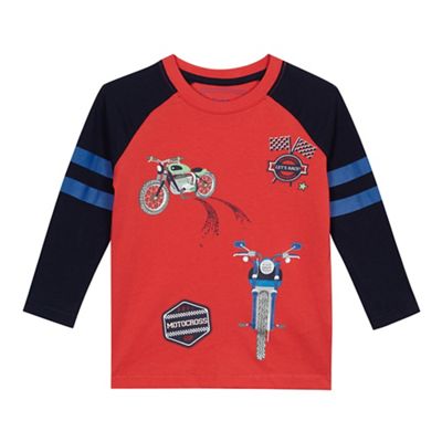 bluezoo - Boy's red motorbike print contrast sleeve top