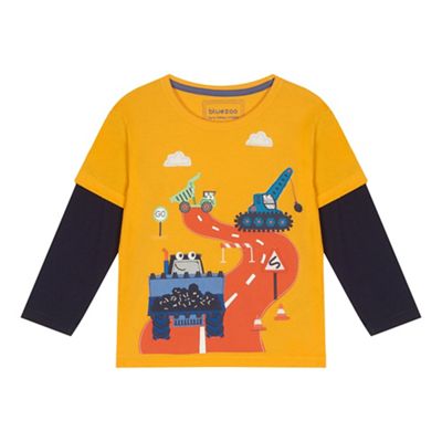 bluezoo - Boys' yellow digger print mock long sleeve t-shirt