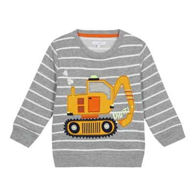 bluezoo - Boys' grey striped light up digger applique sweatshirt