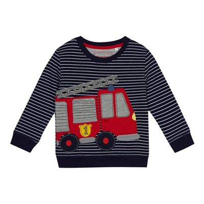 bluezoo - Boys' navy stripe fire engine applique sweatshirt