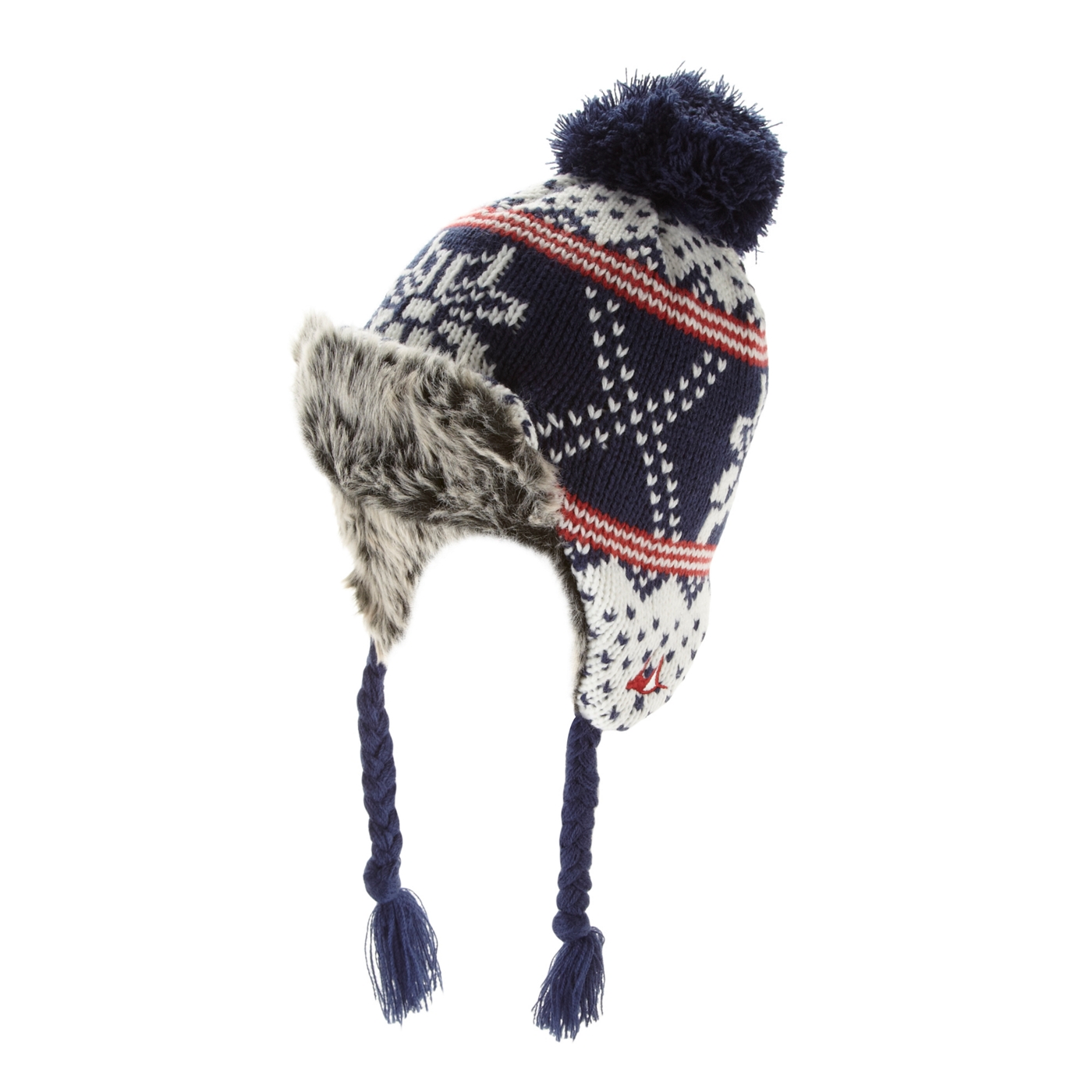 Mantaray Boys blue fairisle trapper knitted hat