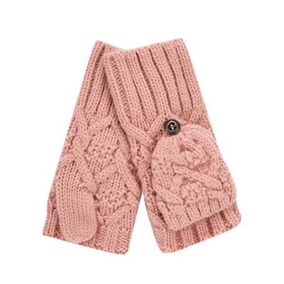 Mantaray - Girls' pink cable knit mittens