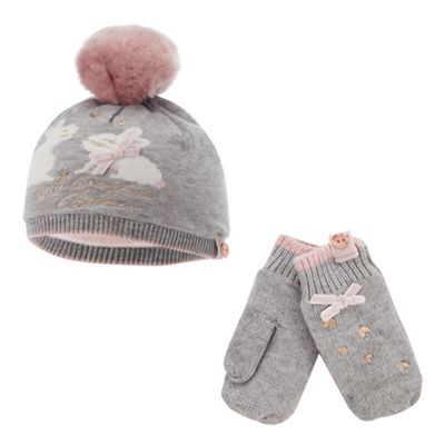 Baker by Ted Baker - Girls' pink bunny beanie hat and mittens set
