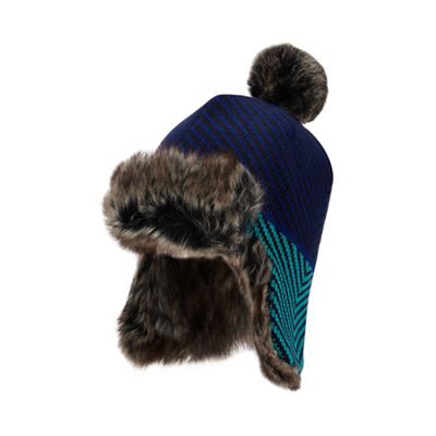 Baker by Ted Baker - Kids' navy striped faux fur trim trapper hat