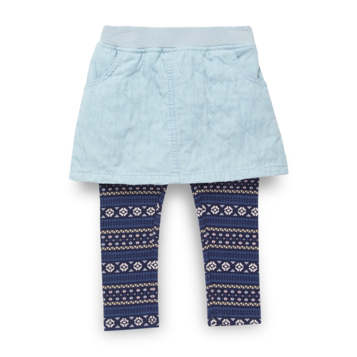 bluezoo Girls blue skirt and navy aztec printed leggings set