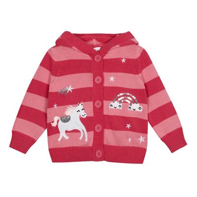 bluezoo - Girls' pink striped unicorn applique cardigan