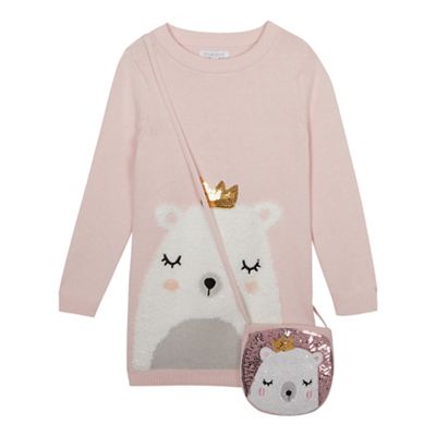 bluezoo - Girls' Pink Fluffy Bear Tunic With a Bag