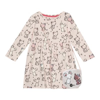 bluezoo - 'Girls' pink cat and mouse print dress and bag set