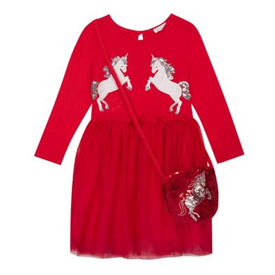 bluezoo - Girls' red sequinned unicorn dress and bag