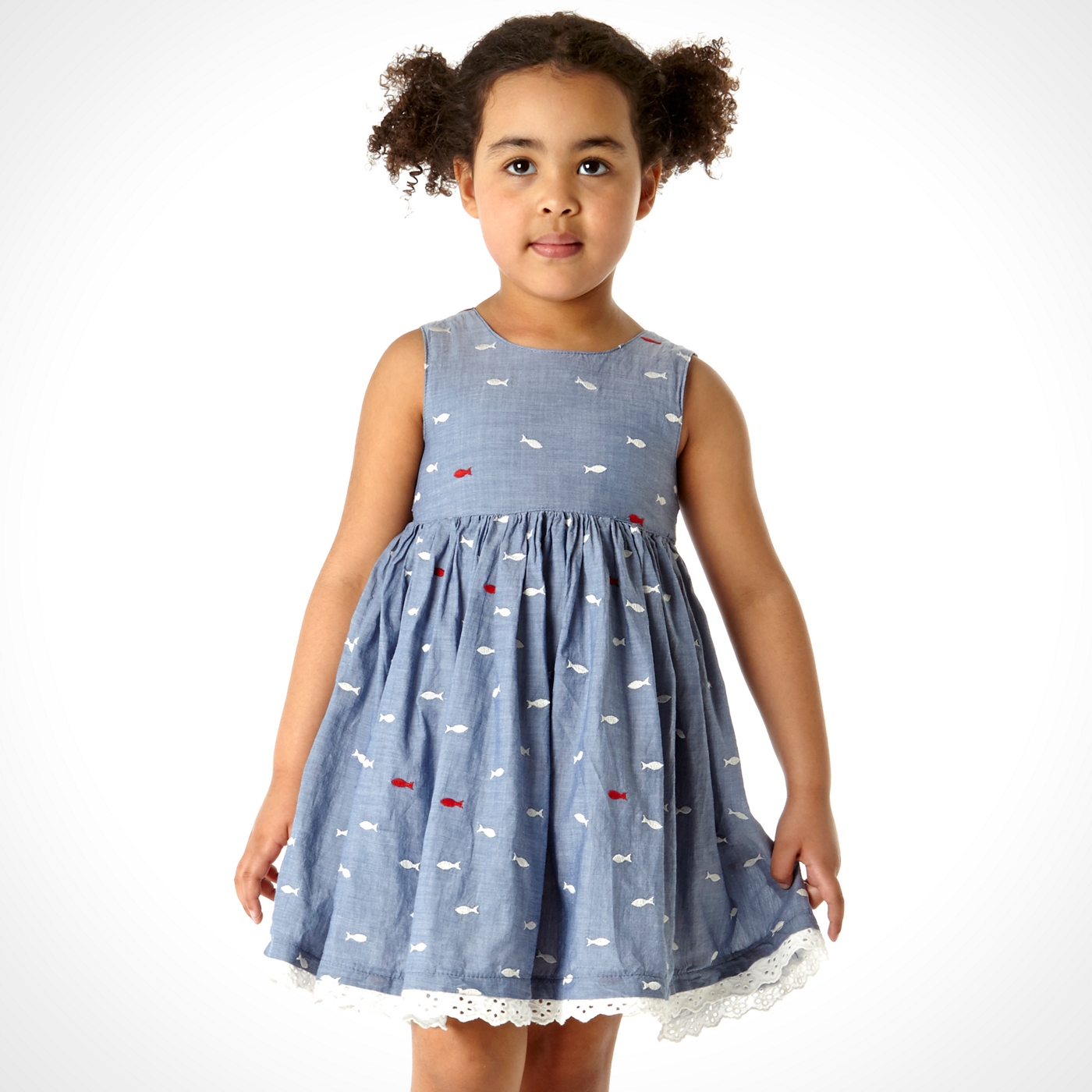 J by Jasper Conran Designer girls blue chambray fish dress