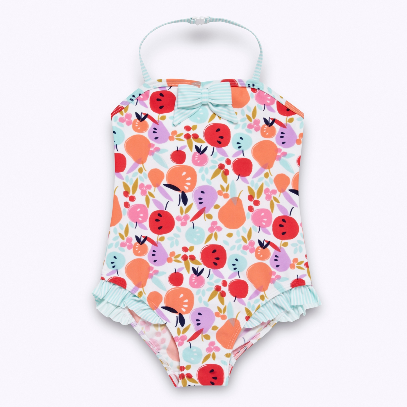 bluezoo Girls pale blue fruit patterned swimsuit