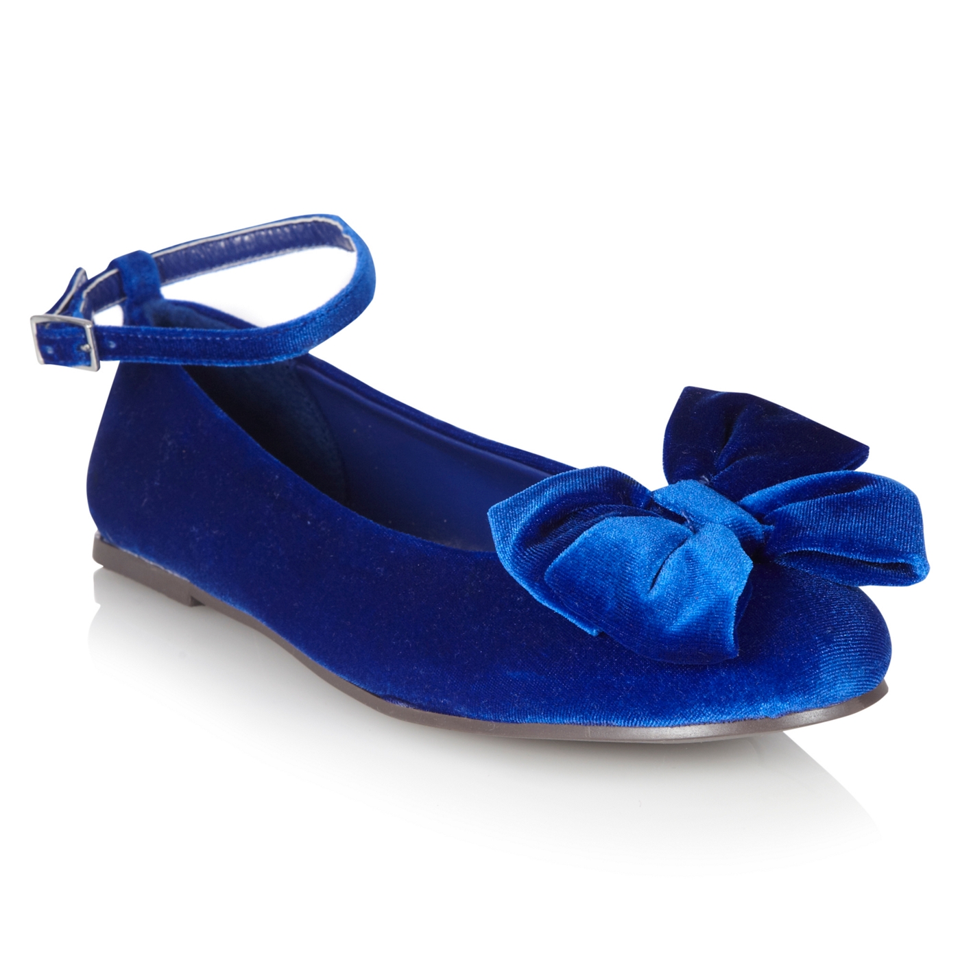 bluezoo Girls bright blue buckled velvet pumps