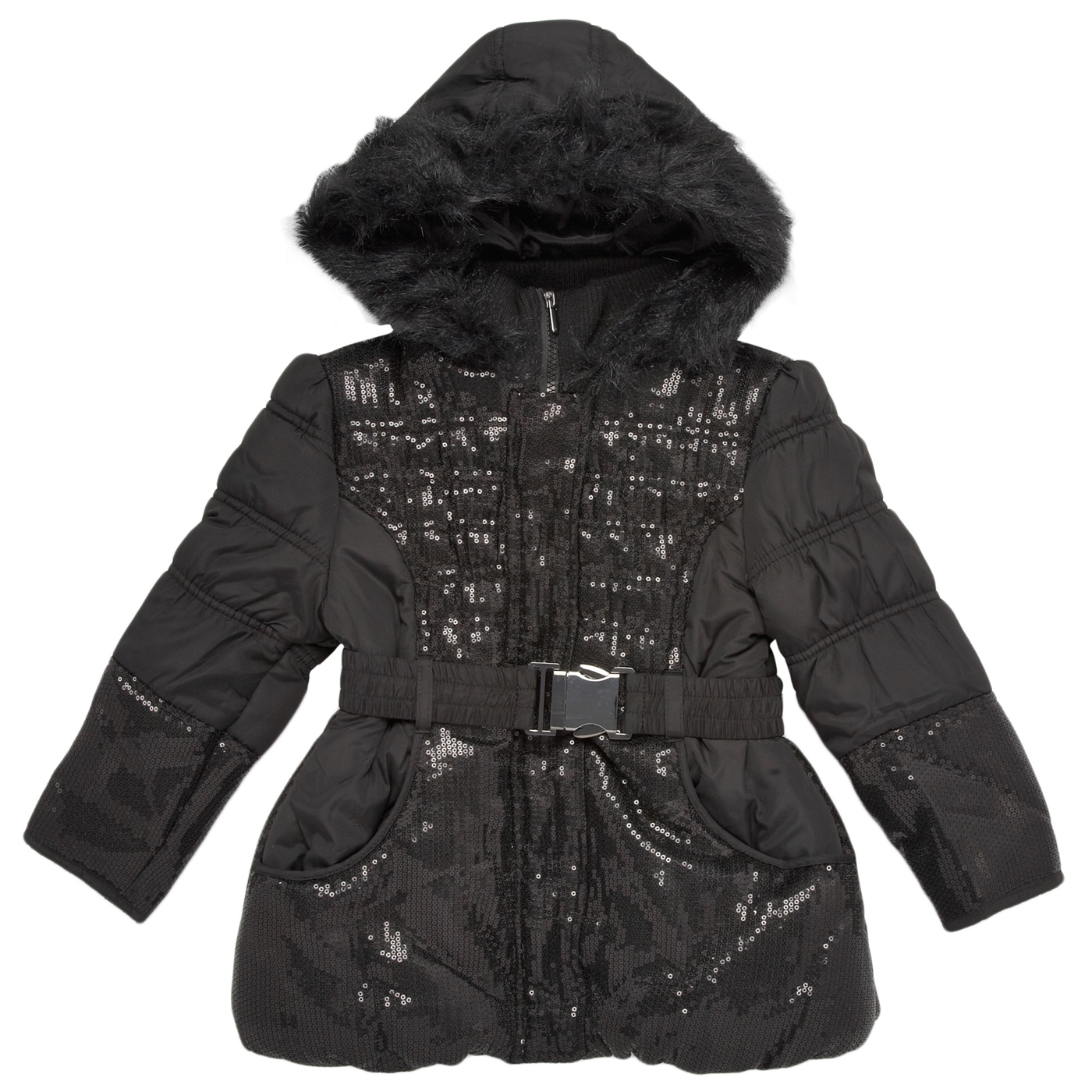 Star by Julien Macdonald Girls black sequin padded coat