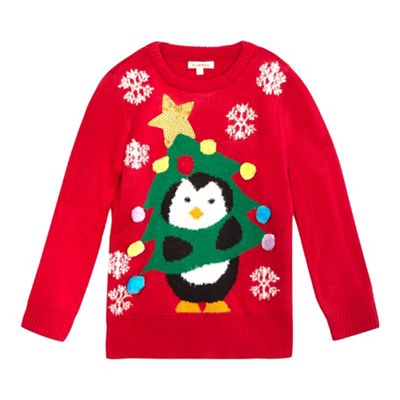 bluezoo Girls' red flashing lights penguin jumper | Debenhams