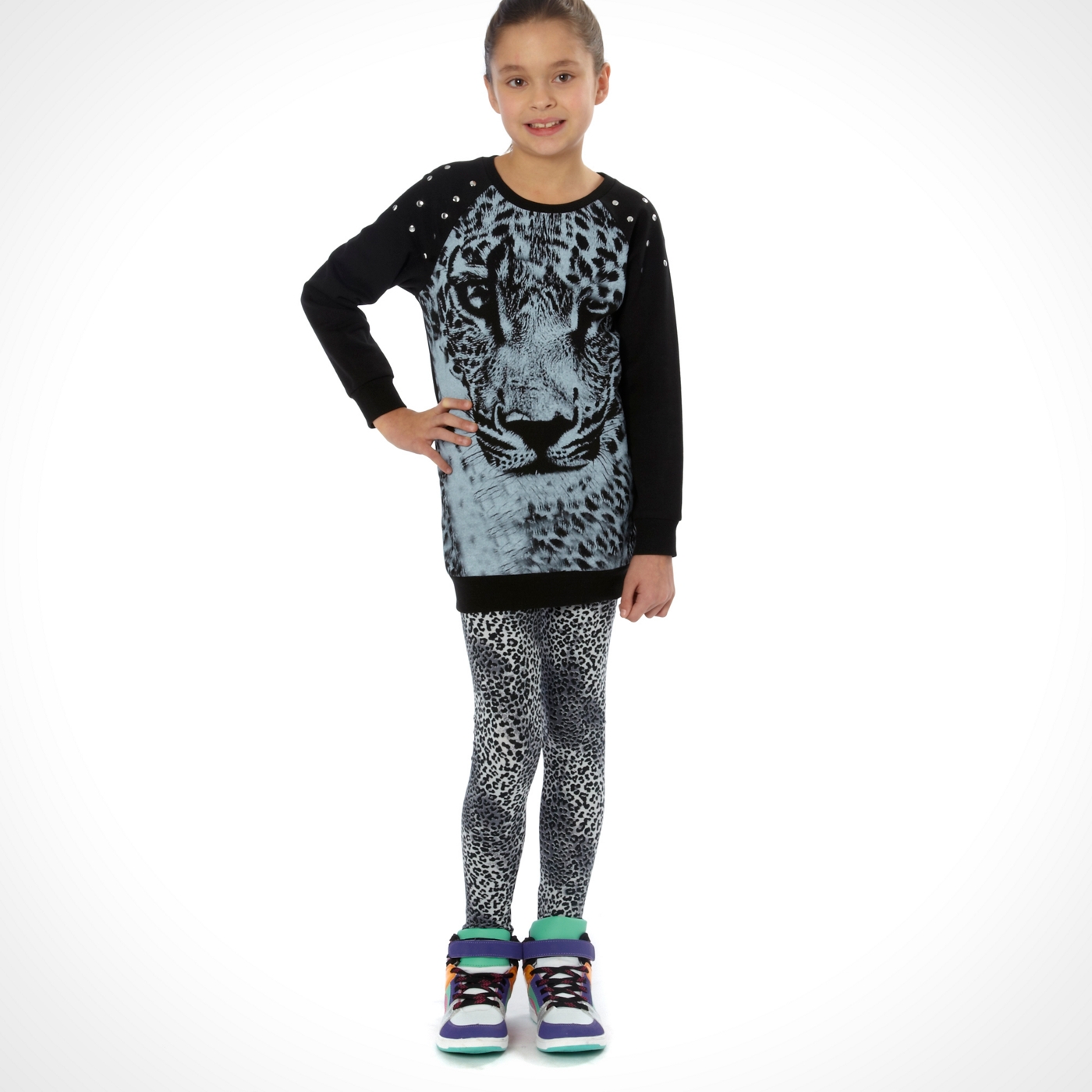 bluezoo Girls tiger head sweat top & animal prink leggings